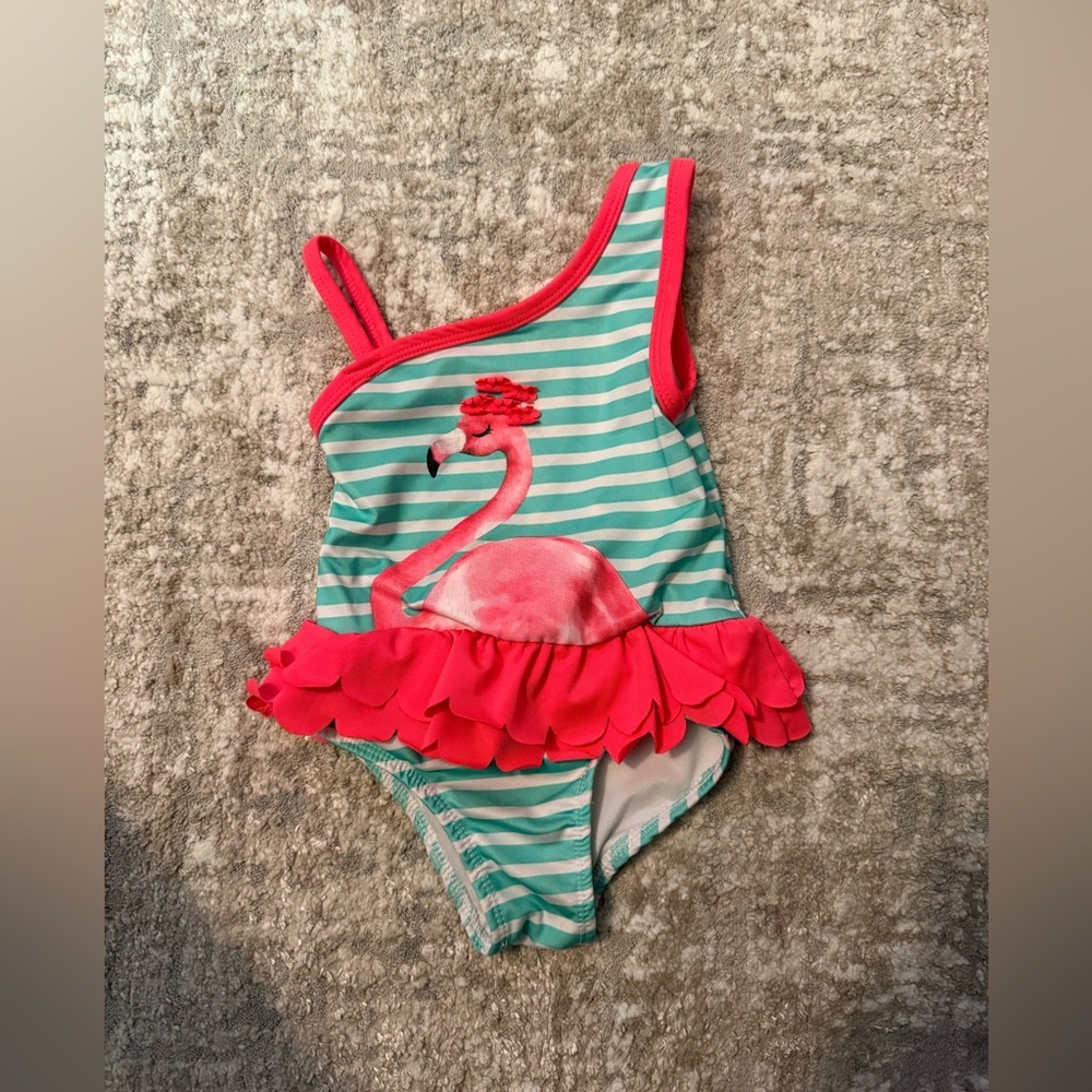 Penelope Mack Teal and Pink Ruffle Flamingo Swimsuit size 24M